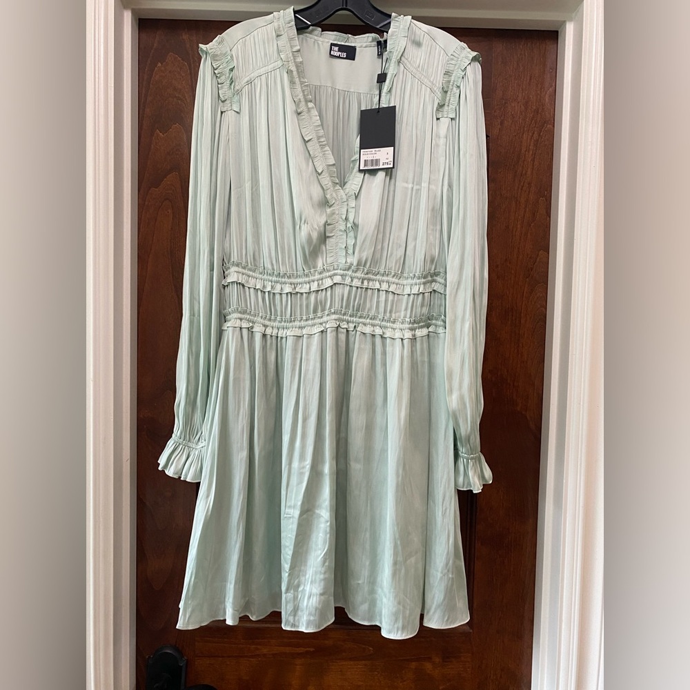 The Kooples Womens Mint Green Short Dress with smocking  French Sz 3 US 8 NWT